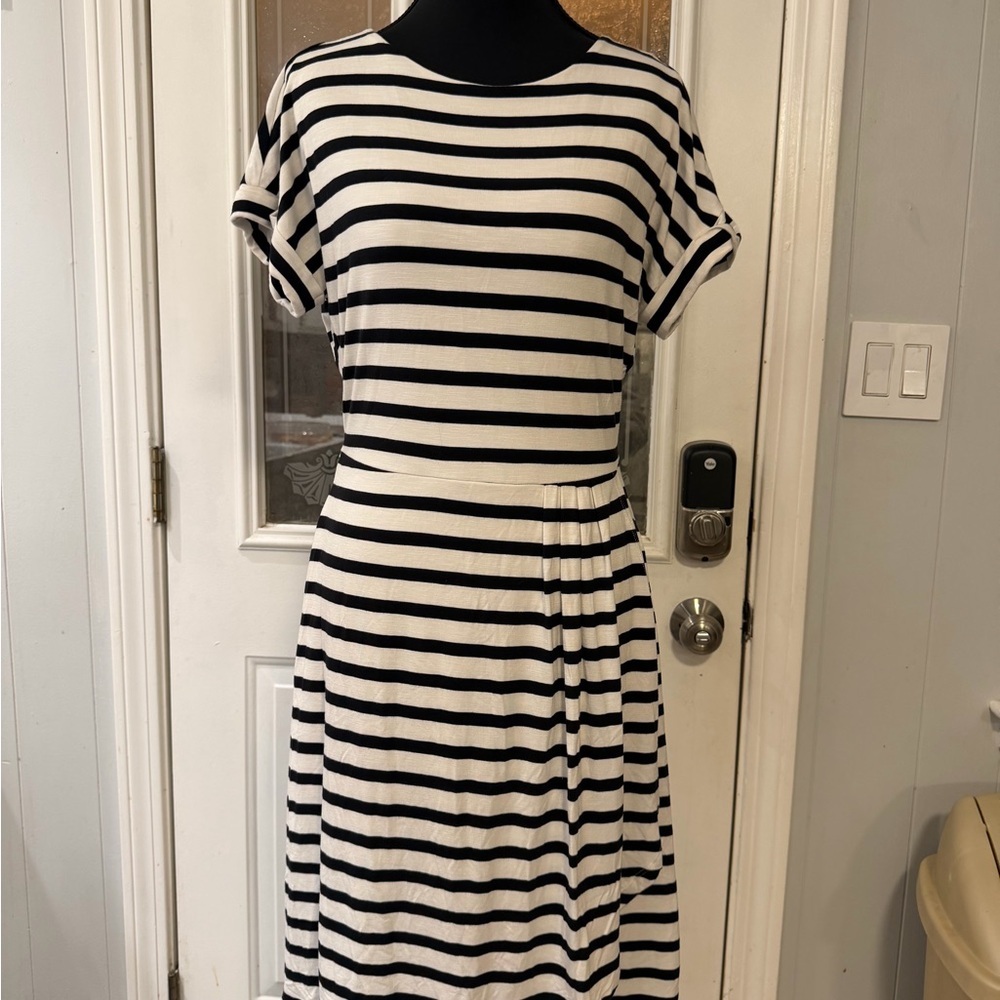 Chaps Black and White Striped Midi Dress